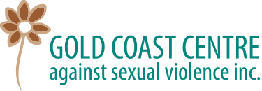 Gold coast centre against sexual violence logo - brown flower with teal writing saying gold coast centre against sexual violence inc.
