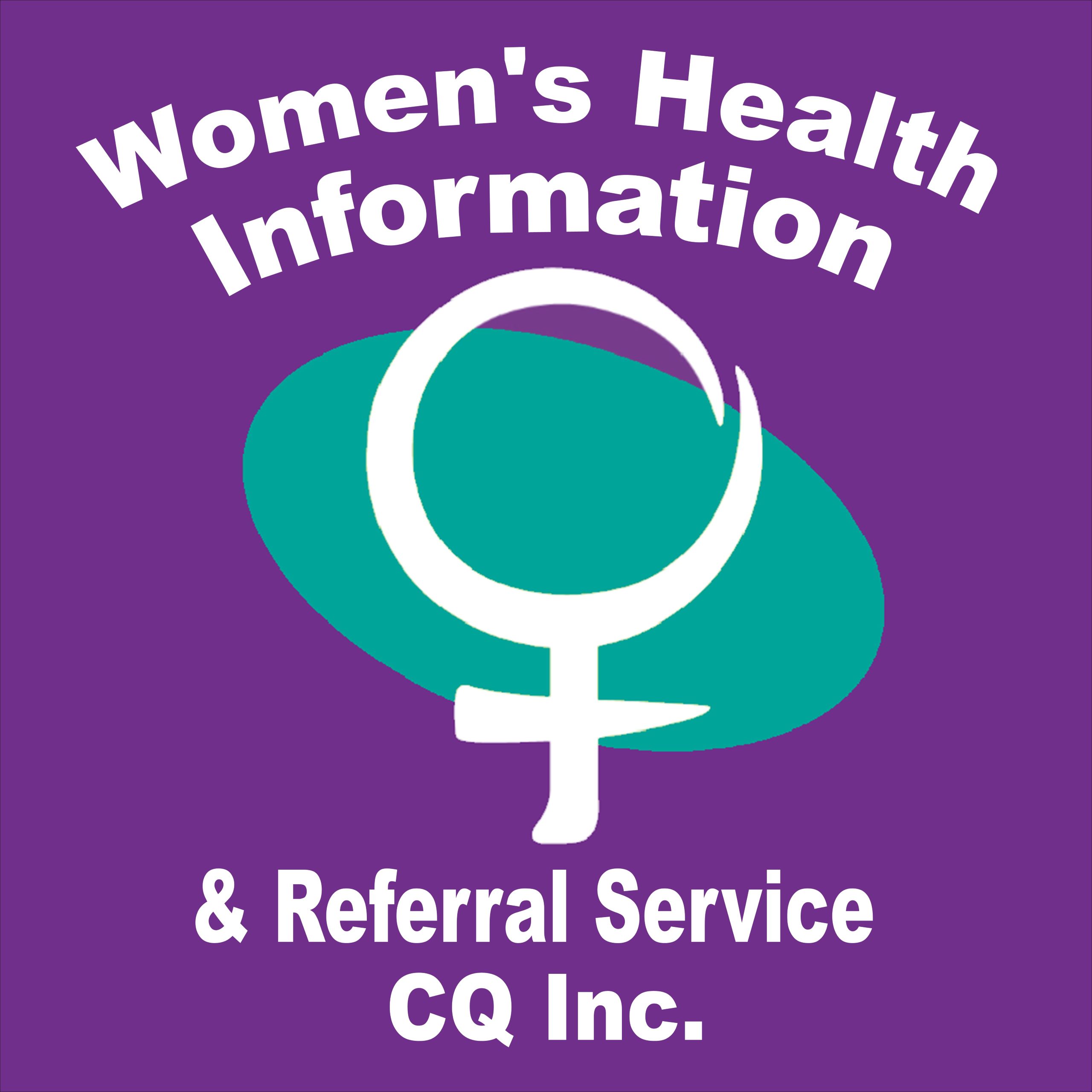 Women's Health Information & Referral Service CQ Inc. Logo purple and aqua colour with female symbol