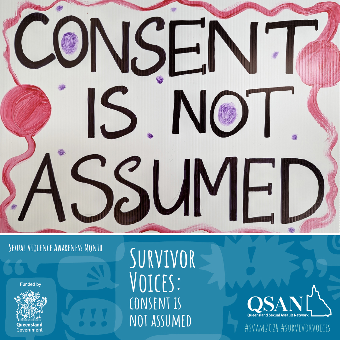 A sign in black letters surrounded by a red wavy line, with the words ‘Consent is not assumed’.