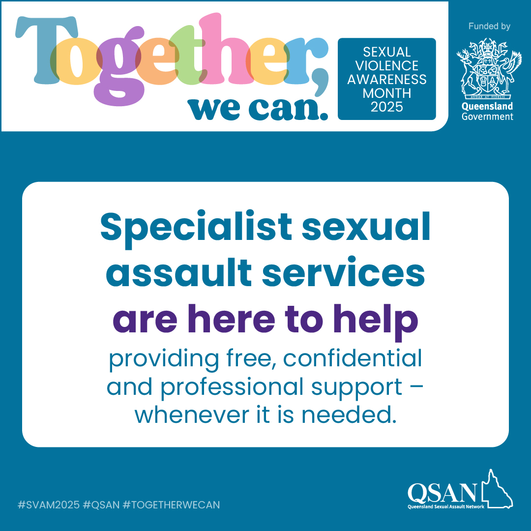 Text reads: Specialist sexual assault services are here to help providing free, confidential and professional support whenever it is needed.
