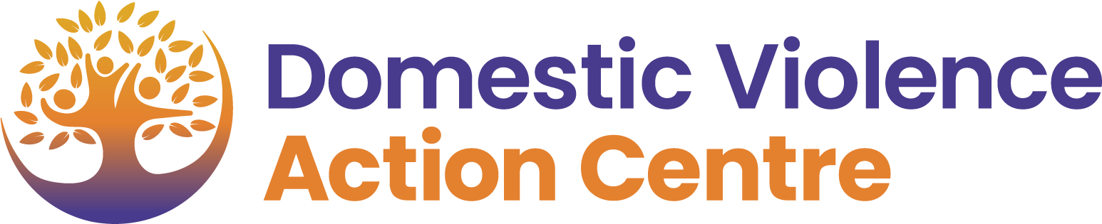 Domestic Violence Action Centre logo, an orange tree in a purple disc